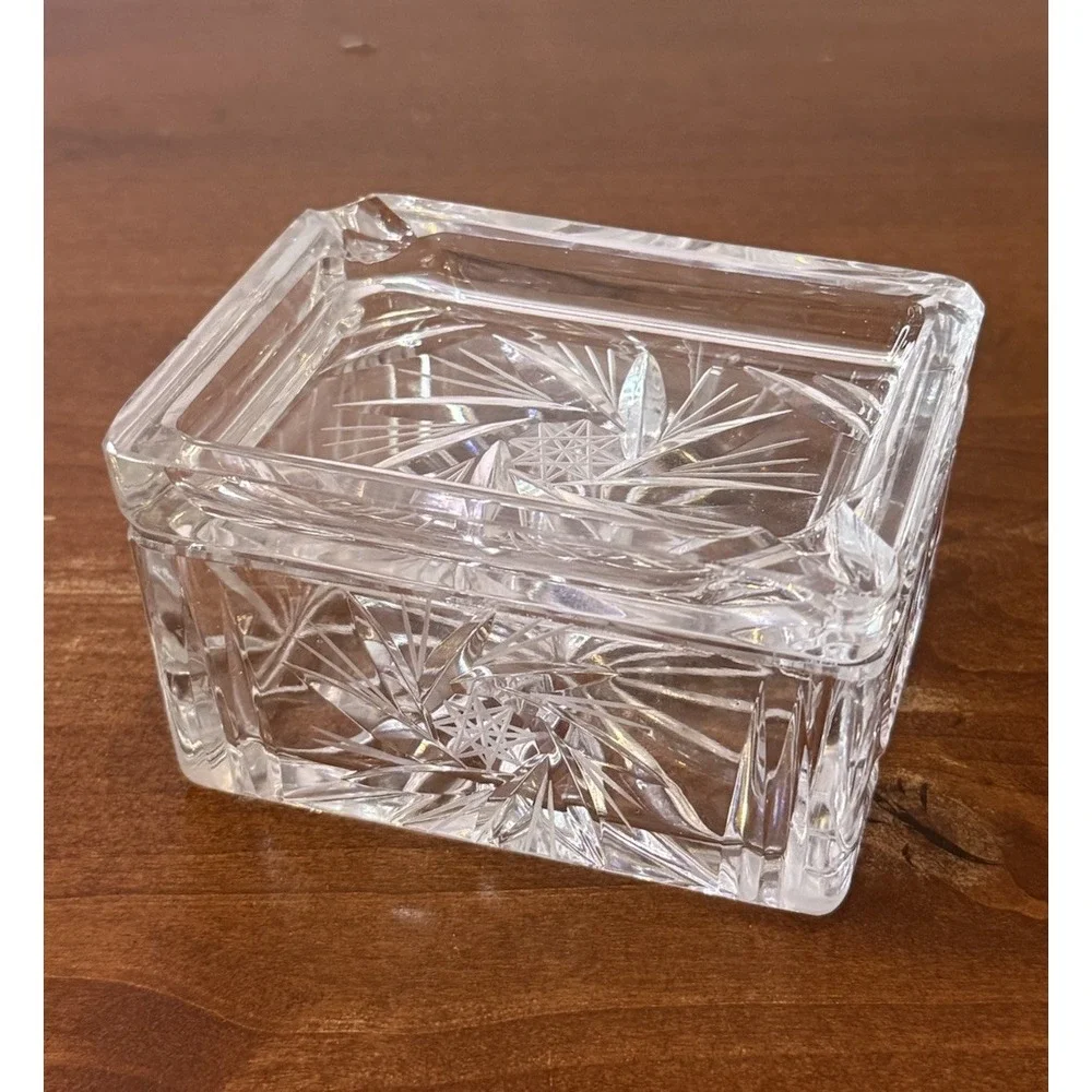 Vintage cut Crystal Ashtray & Cigarette Storage set Rectangle circa MCM Retro